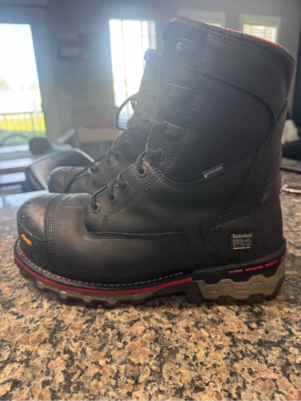 Timberland PRO Black Work Boots with Red Trim